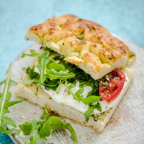 cheese spread and salad focaccia